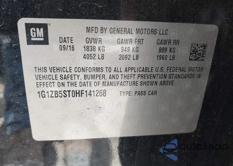 2017 Chevrolet Malibu Ls z USA, uszkodzony, nr VIN 1G1ZB5ST0HF141268